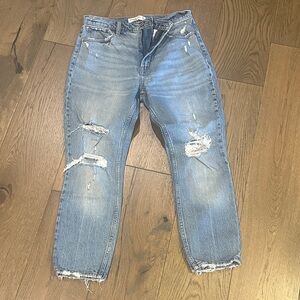 Abercrombie & Fitch Women's High Rise Distressed Jeans - Light Blue